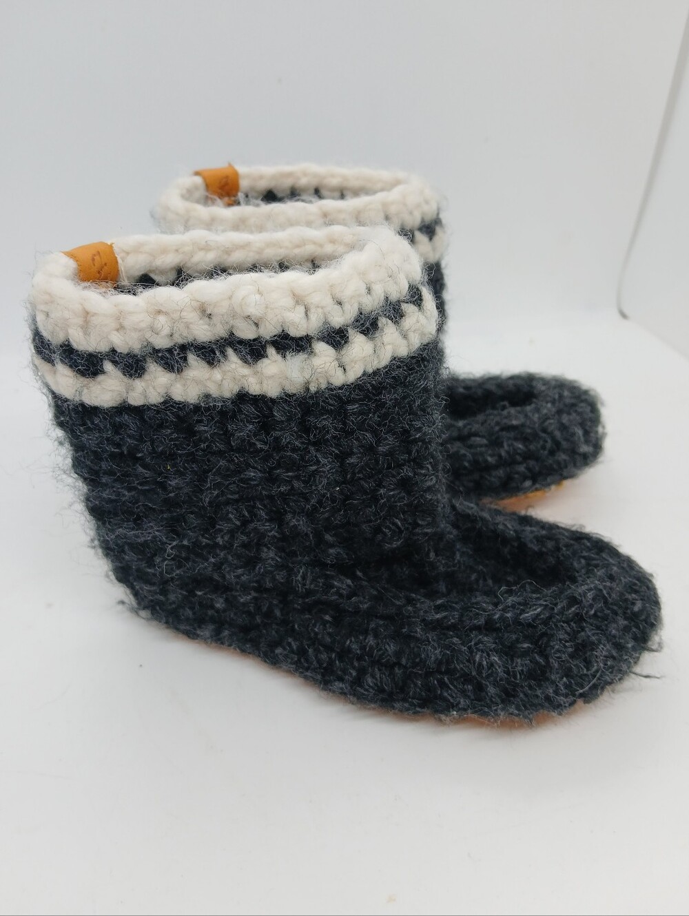 Handmade Wool Knit Moccasin Slipper Boots Leather Feather Sole Toddler 7